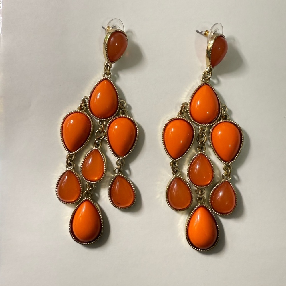 4/$20 Elegant Orange Gold Teardrop Chandelier Earrings